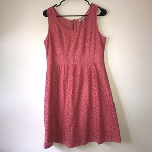 Coral Eyelit LOFT Flare Dress